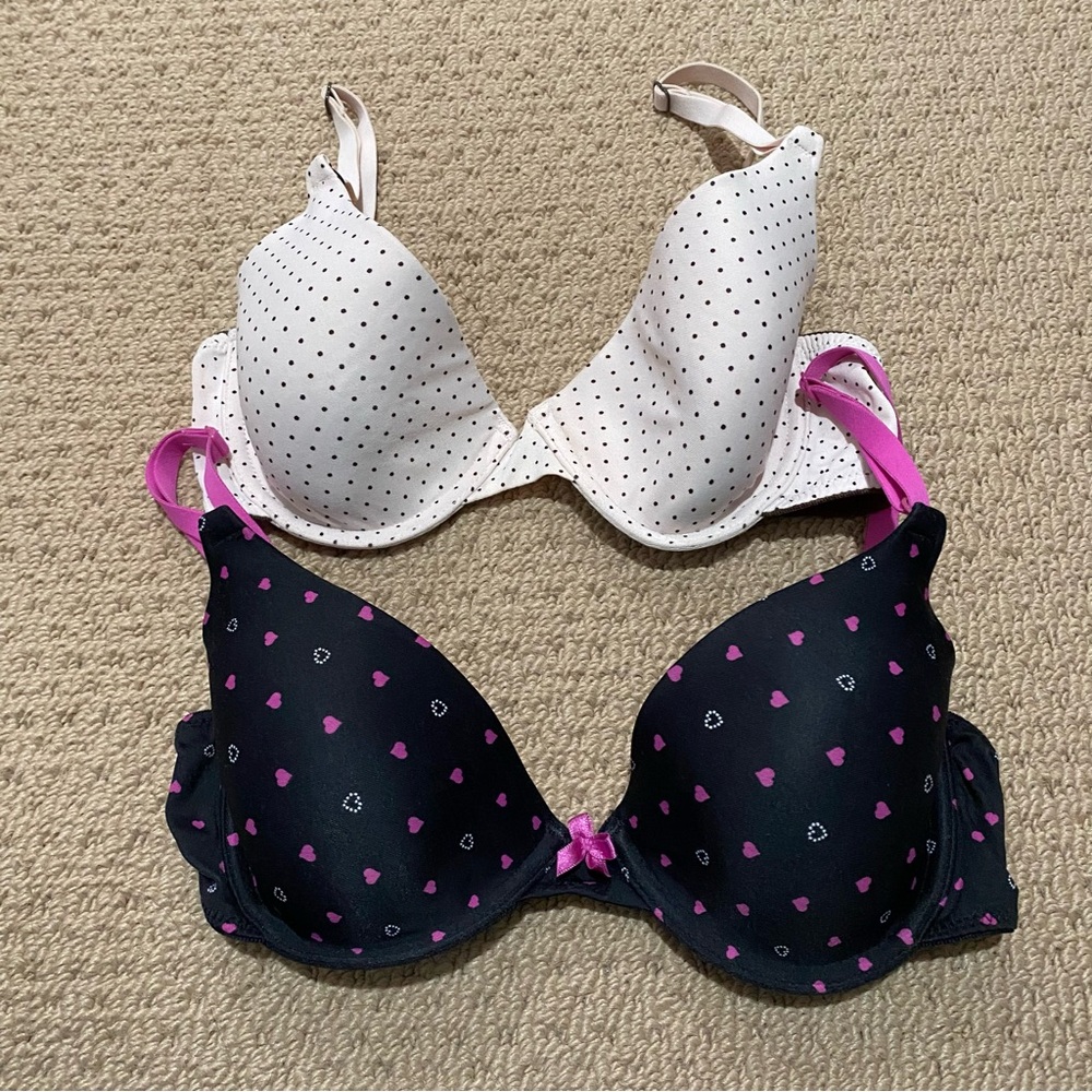 Maidenform Black and White Heart Print Bra Set